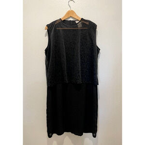 Vintage Womens Midi Dress XL Black Chiffon Layered Floral Damask Whimsigoth 90s
